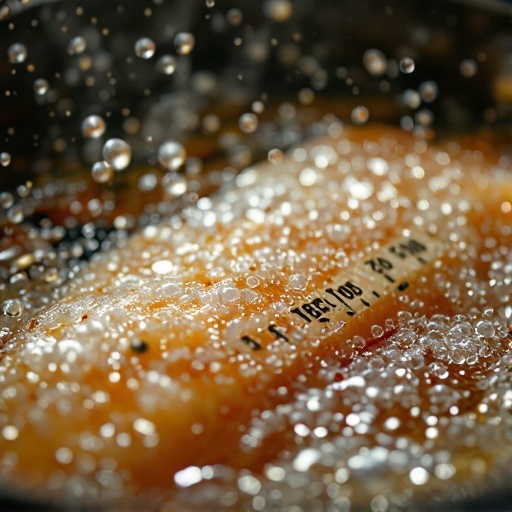 A close-up of bubbling oil in a frying pot