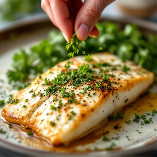 A plate of Garlic Butter Tilapia garnished with fresh herbs