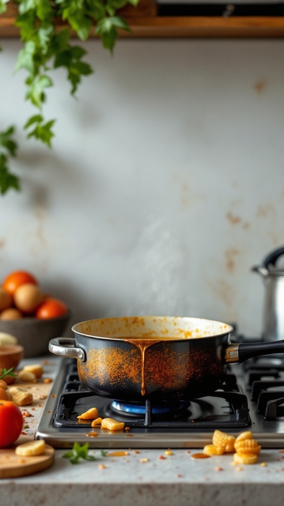 A pot with Cajun honey butter sauce bubbling on a stove