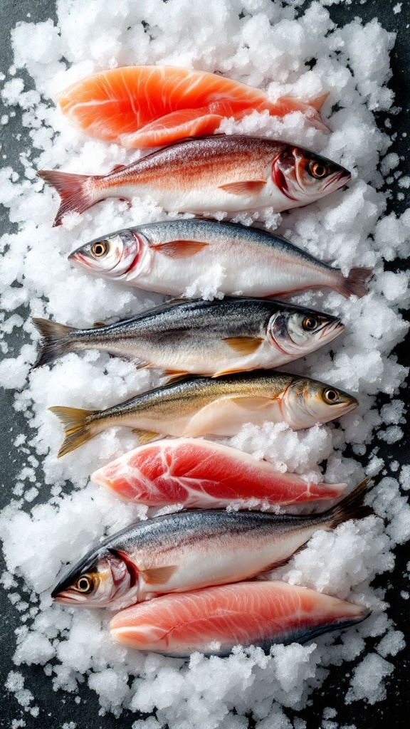 Fresh fish fillets on ice, ideal for lemon butter preparation.