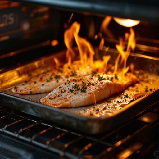 Garlic butter tilapia fillets baking in the oven.