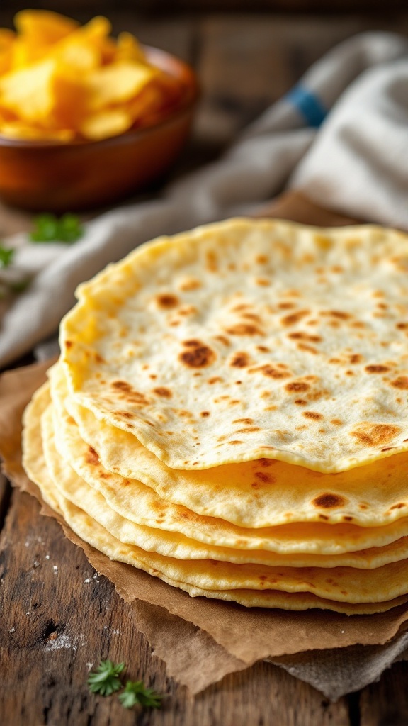 A stack of warm tortillas ready for filling.